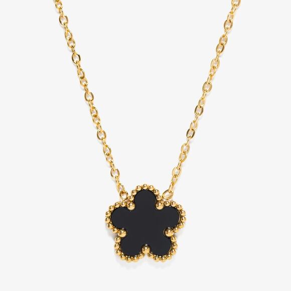 Lemonlimeblue Jewelry - Black Flower Pendant Necklace 18K Gold Plated